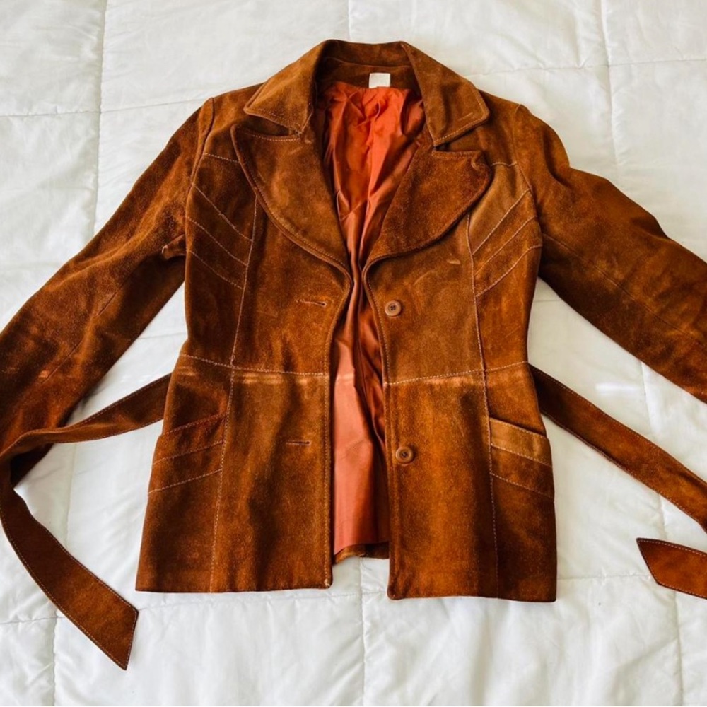 Genuine Leather Suede Copper Colored/Tan Coat size Small/Medium